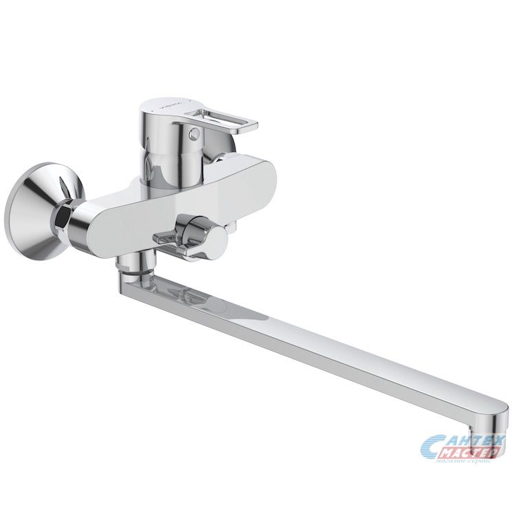 Смеситель для ванны/душа Vidima Хайп однорычажный, керамический, настенный, излив поворотный 320 мм, латунь, цвет хром, длинный, универсальный, горизонтальный, рычажный, кран, комплект, сантехника, размер, характеристики, высота, расстояние 