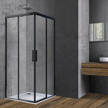 Душевое ограждение Vincea Soft  90х90х195 см, прозрачное стекло, профиль черный, левое/правое, квадратное/угловое, две двери раздвижные