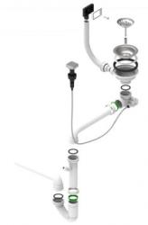 Одинарный сифон ALVEUS 114-PP-POPUP, с переливом, компактный, с клапаном-автоматом, гидрозатвор/мокрый затвор, пластик, для кухонных моек