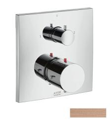 Смеситель для ванны Axor Starck X, термостатический, с запорным/переключающим вентилем, скрытого монтажа, настенный, без излива/шланга/лейки, квадратный, латунный, цвет шлифованное красное золото, с термостатом, встроенный/встраиваемый/термостатный