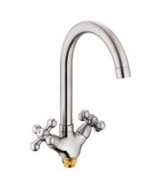 Смеситель для кухни/мойки Ekko, двухвентильный, поворотный, керамический, длина излива 155 мм, силумин, цвет сатин