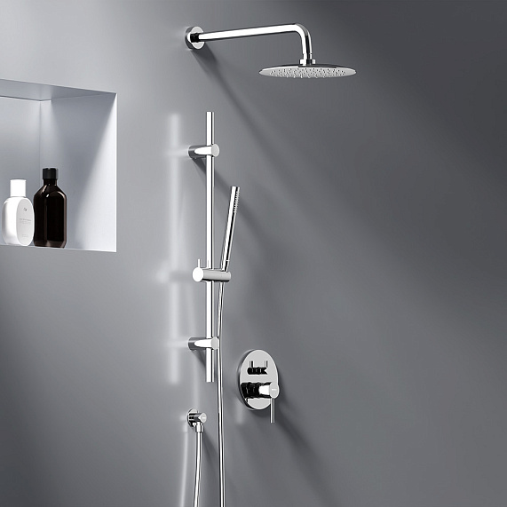 Душевая система Damixa Scandinavian Pure встраиваемая, цвет хром, комплект: смеситель/тропический душ круглый (с верхней лейкой)/лейка/шланг/штанга, латунь/ABS-пластик/ПВХ, скрытого монтажа 