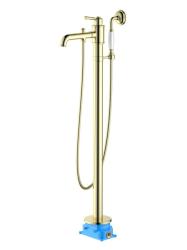 Смеситель для ванны/душа Aquatek Классик напольный, однорычажный, неповоротный, длина 227 мм, керамический, латунь, цвет полированное золото