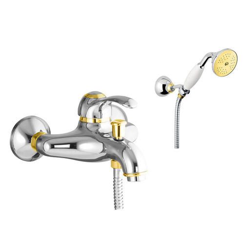 Смеситель для ванны/душа Webert Aurora однорычажный, хромированный, настенный, излив 179 мм, неповоротный, латунь, цвет хром/золото