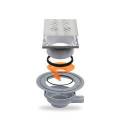 Трап Metaleks с решеткой LINEA 15х15 см, D 32, цвет хром, для душа в полу, с сухим затвором, горизонтальный выпуск, нержавеющая сталь, квадратный