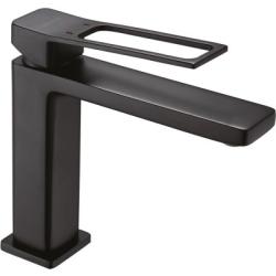 Смеситель для умывальника SHEVANIK однорычажный, прямоугольный, неповоротный, длина излива 150 мм, латунь, цвет черный матовый