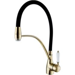 Смеситель для кухни/мойки ROSE однорычажный, гибкий излив, поворотный, высокий, длина 230 мм, латунь, цвет бронза/черный матовый