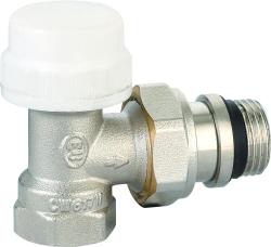 Клапан терморегулирующий Kromwell 1/2" вн/нр. угловой, (вентиль) с полусгоном, для радиатора отопления, латунный, никелированный