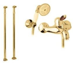 Смеситель для ванны/душа Cezares Elite, напольный, однорычажный, неповоротный, длина 45 мм, керамический, латунь, цвет золото 24 карат