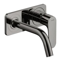 Смеситель для раковины Axor Citterio M, однорычажный, настенный/встраиваемый, скрытого монтажа, фиксированный излив, длина излива 16,7 см, керамический, латунь, цвет полированный черный хром, с панелью, незапираемый сливной набор