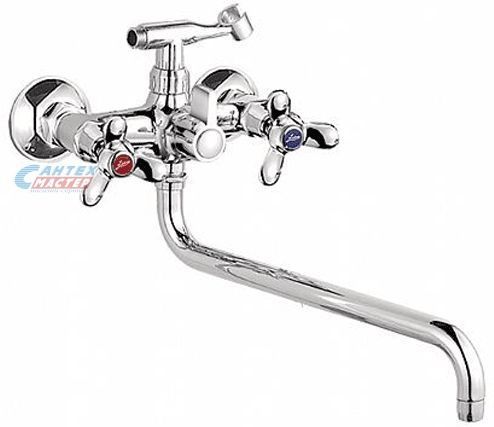 Смеситель для ванны/душа Ledeme H12 двухвентильный, керамический, настенный, излив поворотный 350 мм, с гибким шлангом, душем/лейкой, латунь хром, длинный, универсальный, горизонтальный, вентильный, кран, комплект, сантехника, размер, характеристики