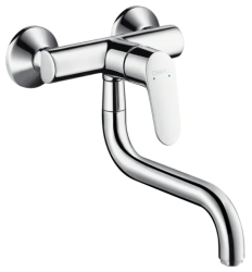 Смеситель для кухни/мойки Hansgrohe Focus M41, 320 1jet, однорычажный, настенный, керамический, с поворотным низким изливом, длина 26,1 см, латунь, цвет хром, кухонный, хромированный