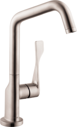 Смеситель для кухни/мойки Axor Citterio 260, однорычажный, керамический, с поворотным изливом, длина 20,4 см, латунь, цвет под сталь, кухонный