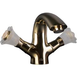 Смеситель для раковины/умывальника Boheme Camelia, двухвентильный, неповоротный, керамический, длина излива 116 мм, латунь, цвет золото