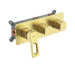 Смеситель для ванны/душа Raglo R51.274.03 настенный, рычажный, 4-режима, встраиваемый, без излива, латунь, цвет сатин золотой