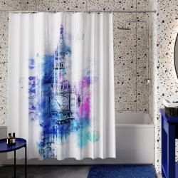 Штора для ванны WasserKRAFT Lossa, 180х200 см, водоотталкивающая, универсальная, из полиэстера, с кольцами в комплекте, цвет- белый/с рисунком, для ванной/ванны