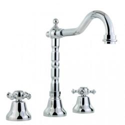 Смеситель для раковины Migliore Prestige, на 3 отверстия, двухвентильный, высокий, неповоротный, длина 198 мм, керамический, латунь, цвет хром