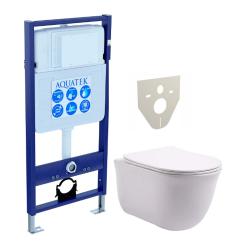 Комплект унитаза с инсталляцией Aquatek Классик (Сет) c сиденьем микролифт, безободковый, без кнопки, без крепления