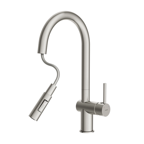 Смеситель для кухни/мойки Cersanit Brasko однорычажный, поворотный/выдвижной излив, керамический, высота 193 мм, длина 219 мм, латунь, цвет сатин