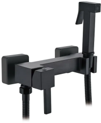 Смеситель с гигиеническим душем Accoona, настенный, однорычажный, керамический, без излива, с гибким шлангом/лейкой, латунь, цвет черный