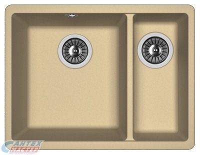 Мойка Florentina Вега 335/160, 55х42х21.7 см, двойная, встраиваемая снизу, из искусственного камня, прямоугольная, цвет капучино, без отверстия под смеситель, слив-перелив, для кухни