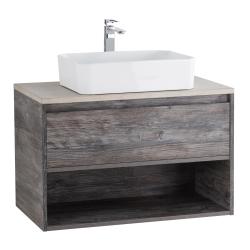 Тумба под раковину BelBagno Kraf 80, 80х46х53 см, подвесная, 1 выкатной ящик/1 открытая полка, ЛДСП, цвет: сосна пасадена, шкафчик навесной, механизм доводчика, прямоугольная
