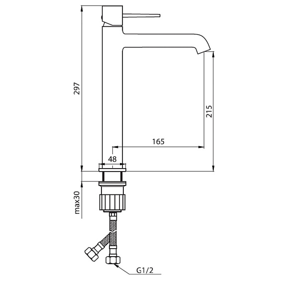 Смеситель для раковины/умывальника Damixa Sirius высокий, однорычажный, неповоротный, керамический, длина излива 165 мм, латунь, цвет хром