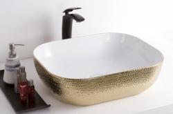 Раковина для ванной CeramaLux NC D1333H025 45,5х13,5х32 накладная, прямоугольная, керамическая/фарфоровая, цвет белый/золото, без отверстия под смеситель, без слива-перелива