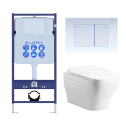 Комплект унитаза с инсталляцией Aquatek Амадео (Сет) c сиденьем микролифт, с клавишей смыва (кнопкой, клавишей двойного смыва) белая, комплект крепления