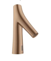 Смеситель для раковины AXOR Starck Organic, электронный, сенсорный, инфракрасный, фиксированный излив, длина 10,5 см, латунь, цвет шлифованное красное золото, питание от батареек, без регулировки температуры