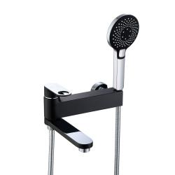 Смеситель для ванны/душа VIEIR настенный, однорычажный, поворотный, керамический, длина излива 221 мм, латунь, цвет черный/хром