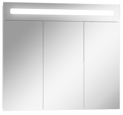 Зеркальный шкаф Домино Аврора 80, 822х148х720 мм, с LED/ЛЕД-подсветкой, подвесной, цвет белый, зеркало, 3 распашные дверцы, прямоугольный