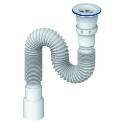 Сифон Unicorn гофрированный 1 1/2*40 чашка пластиковая, с прикручивающимся выпуском, 800 мм, цвет белый