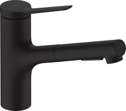 Смеситель для кухни/мойки Hansgrohe Zesis M33, 150 sBox lite 2jet, однорычажный, керамический, с поворотным/вытяжным изливом, длина 21,9 см, латунь, цвет матовый черный