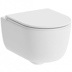 Унитаз подвесной Damixa Sirius, цвет белый, горизонтальный (прямой, в стену) выпуск, безободковый, санфарфор, с сиденьем микролифт, дюропласт, под скрытый бачок