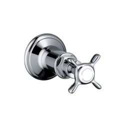 Вентиль Axor Montreux E запорный, с крестообразной рукояткой, скрытого монтажа, настенный, круглый, латунь, цвет: шлифованный никель, керамический, встраеваемый/встроенный, для встраиваемых систем, для ванны/душа