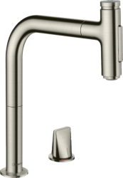 Смеситель для кухни/мойки Hansgrohe Metris Select M71, M7120-H200 2jet, на 2 отверстия, однорычажный, керамический, с поворотным/вытяжным изливом, длина 23,5 см, латунь, цвет под сталь