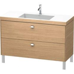 Тумба c раковиной Duravit Brioso, 120х48х70,1 см, напольная, 2 выдвижных ящика, ДСП, цвет: дуб европейский/хром /Vero Air, мебельная, прямоугольная, цвет белый, фарфоровая, без отверстия под смеситель, без перелива