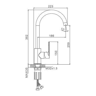 Смеситель для кухни/мойки Splenka S05.40 однорычажный, поворотный, латунь, длина излива 186 мм, высота излива 259 мм цвет хром
