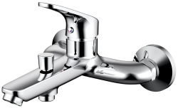 Смеситель для ванны/душа Esko Palermo однорычажный, латунь, керамический, настенный, излив фиксированный 136 мм, без шланга и лейки, цвет хром, короткий, универсальный, горизонтальный, комплект, сантехника, размер, характеристики, высота