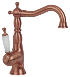 Смеситель для раковины Migliore Oxford, однорычажный, поворотный, длина 162 мм, керамический картридж, латунь, цвет медь/белый