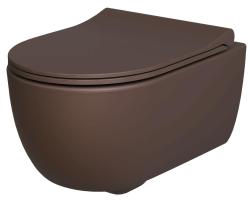 Унитаз подвесной Ambassador Abner, коричневый матовый, горизонтальный (в стену) выпуск, с быстросъемным сиденьем микролифт (тонкое), дюропласт, безободковый, антивсплеск, под скрытый бачок