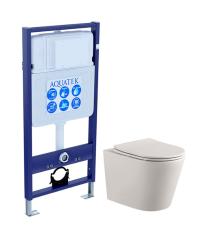 Комплект унитаза с инсталляцией Aquatek Вега (Сет) c сиденьем микролифт, безободковый, без кнопки, без крепления