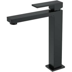 Смеситель для раковины/умывальника Boheme Qubic, однорычажный, неповоротный, керамический, высокий, длина излива 167 мм, латунь, цвет черный матовый