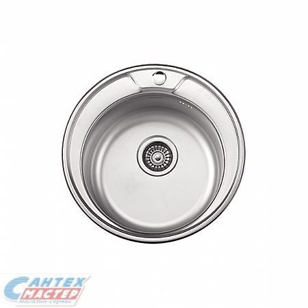 Мойка Ledeme 49х18 см, толщина 0.8 мм, врезная, нержавеющая сталь, круглая, цвет матовая, с отверстием под смеситель, слив-перелив/сифон, для кухни