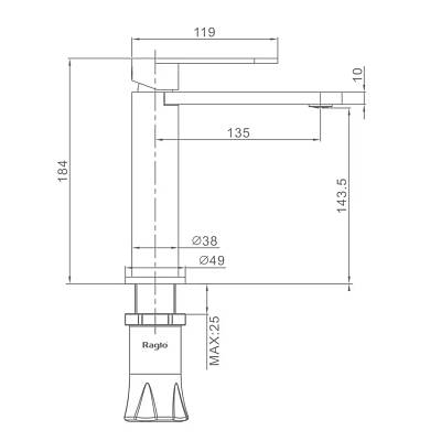 Смеситель для раковины/умывальника Raglo R10.10.09 однорычажный, неповоротный, фиксированный, излив длина 135 мм высота 143 мм нержавеющая сталь, цвет графит