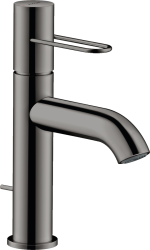 Смеситель для раковины/умывальника Axor Uno 100, однорычажный, с рукояткой-петлей, фиксированный излив, длина излива 12,7 см, керамический, латунь, цвет полированный черный хром, со сливным гарнитуром