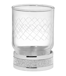 Стакан Boheme Royal Cristal, с держателем, настольный, латунь/сталь/стекло, форма округлая, для зубных щеток в ванную/туалет/душевую кабину, цвет хром