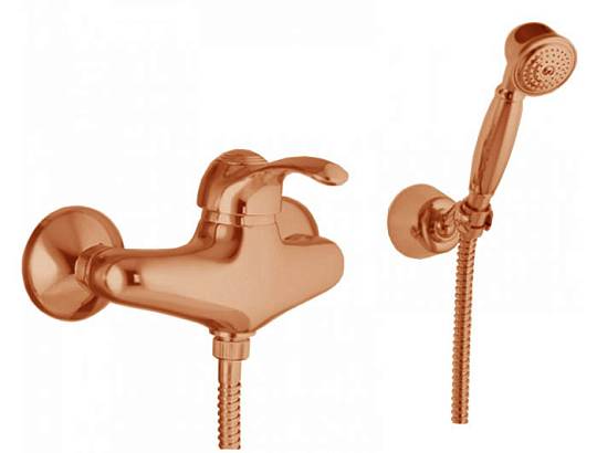 Смеситель для душа Webert Aurora однорычажный, керамический, настенный, без излива, с шлангом/лейкой, латунь, цвет медь