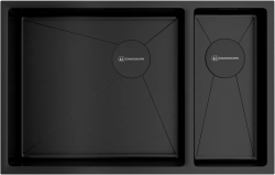 Мойка кухонная Omoikiri Taki 69-2-U/IF-GB-L Side, две чаши, 44х69,5 см, врезная, из нержавеющей стали, прямоугольная, цвет графит, без отверстия под смеситель, без крыла, слив-перелив, врезная под столещницу, для кухни